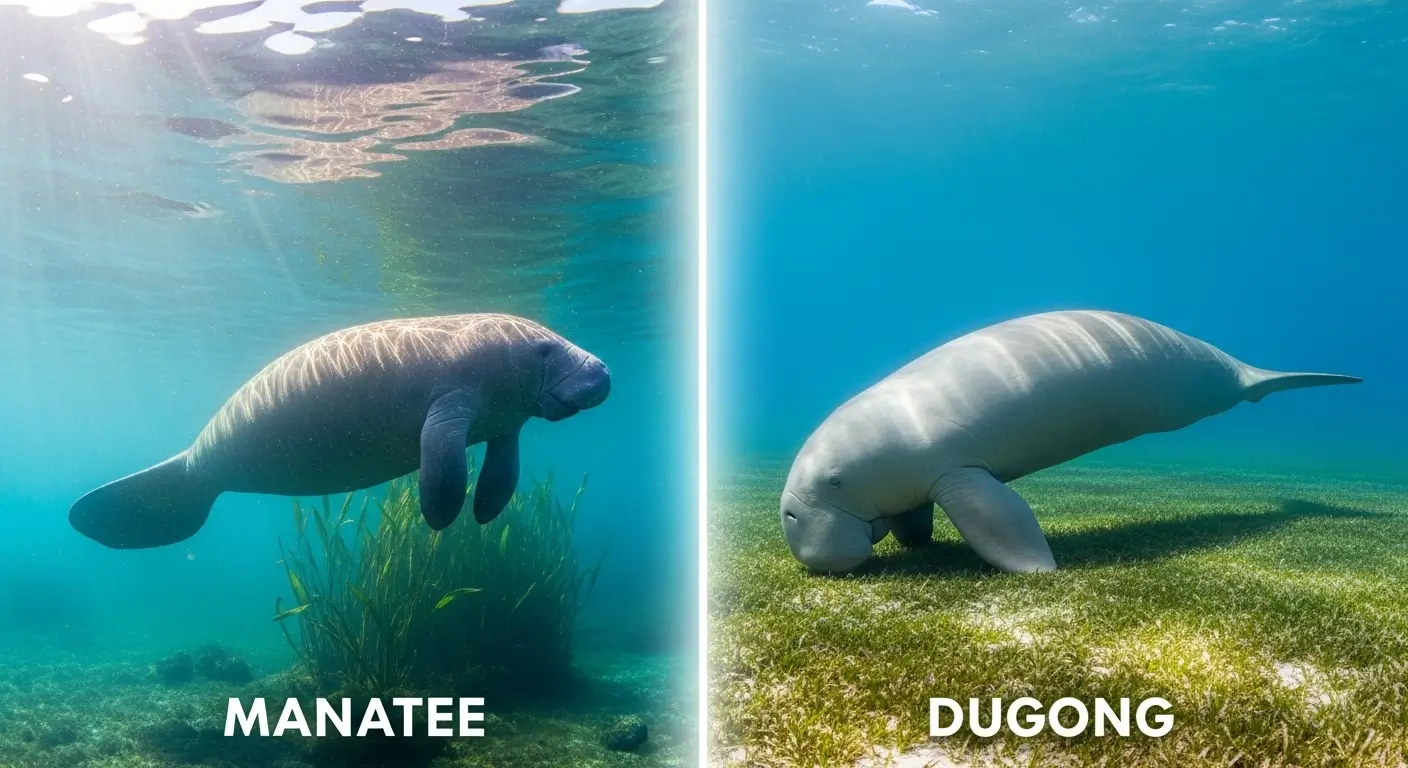 difference between manatee and dugong