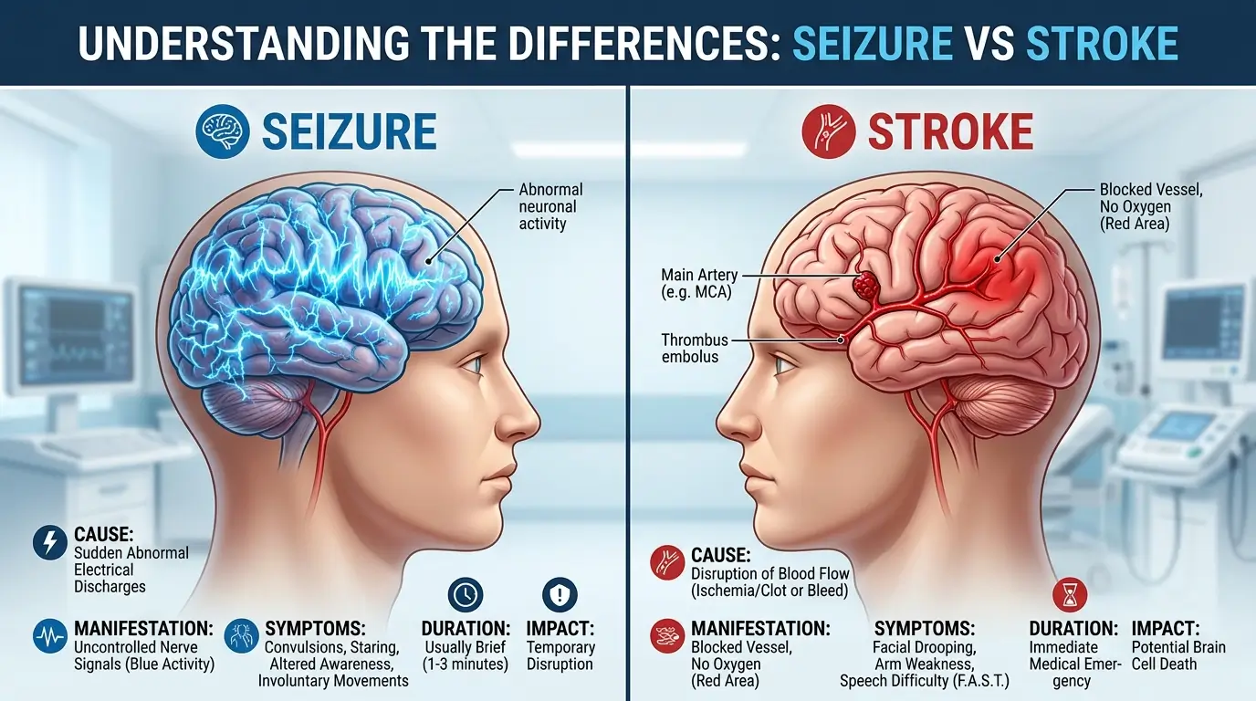 difference between seizure and stroke